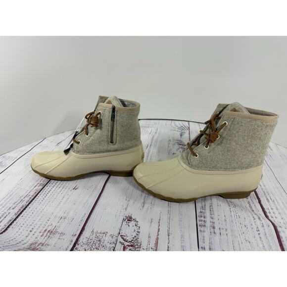 Sperry Saltwater Emboss Wool Duck Boots Women Size 12 Cream Waterproof Insulated - Picture 3 of 8